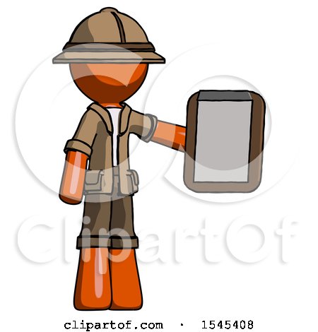 Orange Explorer Ranger Man Showing Clipboard to Viewer by Leo Blanchette