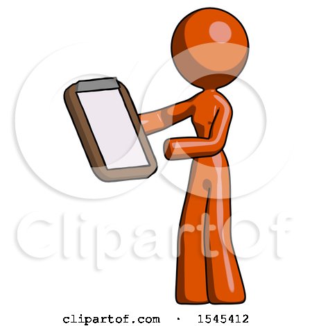 Orange Design Mascot Woman Reviewing Stuff on Clipboard by Leo Blanchette