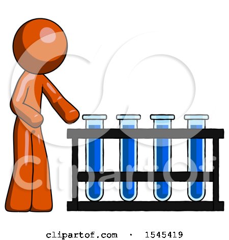 Orange Design Mascot Man Using Test Tubes or Vials on Rack by Leo Blanchette