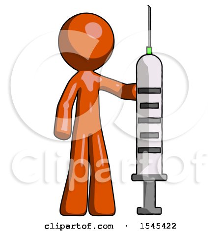 Orange Design Mascot Man Holding Large Syringe by Leo Blanchette