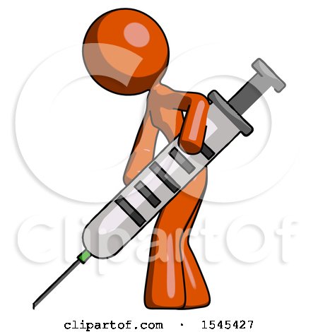 Orange Design Mascot Woman Using Syringe Giving Injection by Leo Blanchette