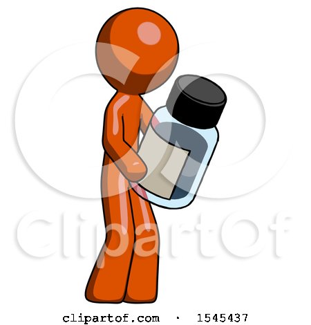 Orange Design Mascot Man Holding Glass Medicine Bottle by Leo Blanchette