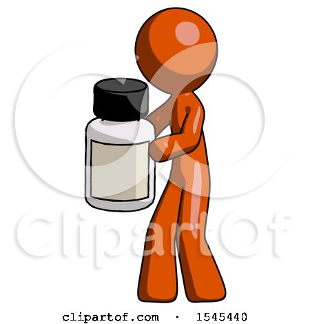 Orange Design Mascot Man Holding White Medicine Bottle by Leo Blanchette