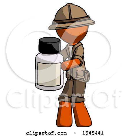 Orange Explorer Ranger Man Holding White Medicine Bottle by Leo Blanchette