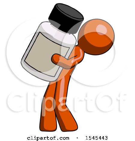 Orange Design Mascot Man Holding Large White Medicine Bottle by Leo Blanchette