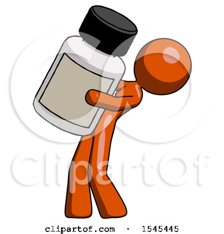 Orange Design Mascot Woman Holding Large White Medicine Bottle by Leo Blanchette