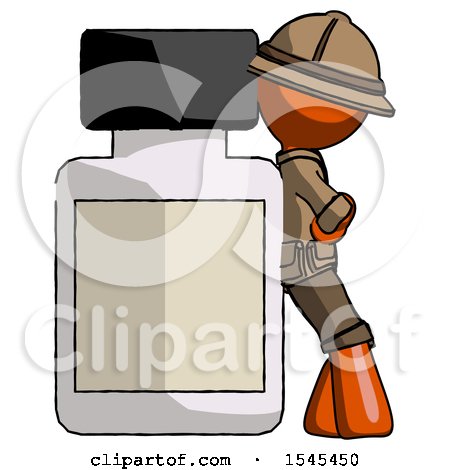 Orange Explorer Ranger Man Leaning Against Large Medicine Bottle by Leo Blanchette