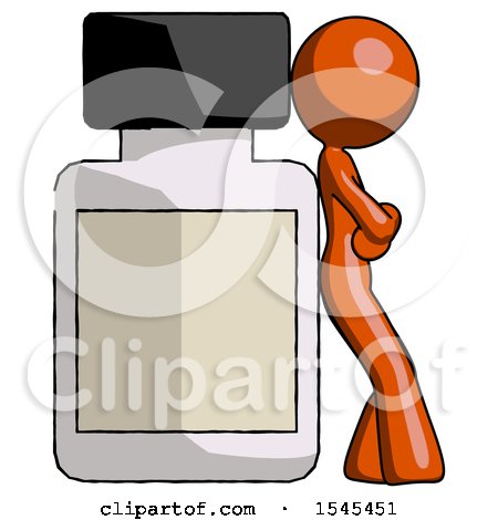 Orange Design Mascot Woman Leaning Against Large Medicine Bottle by Leo Blanchette