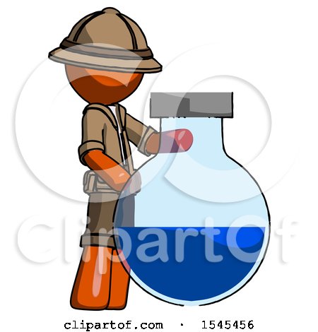 Orange Explorer Ranger Man Standing Beside Large Round Flask or Beaker by Leo Blanchette