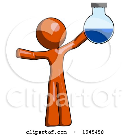 Orange Design Mascot Man Holding Large Round Flask or Beaker by Leo Blanchette