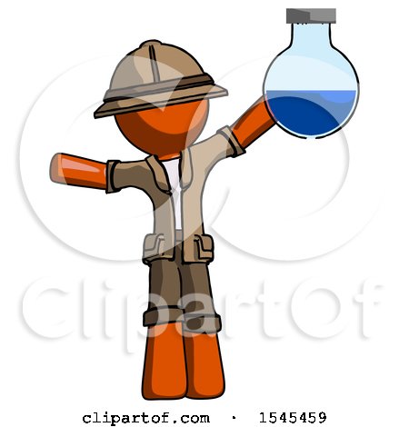Orange Explorer Ranger Man Holding Large Round Flask or Beaker by Leo Blanchette