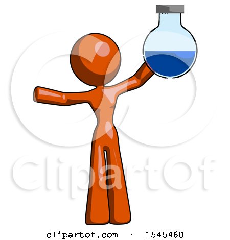 Orange Design Mascot Woman Holding Large Round Flask or Beaker by Leo Blanchette