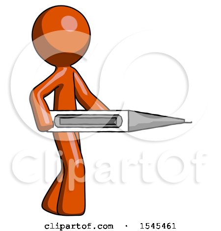 Orange Design Mascot Man Walking with Large Thermometer by Leo Blanchette