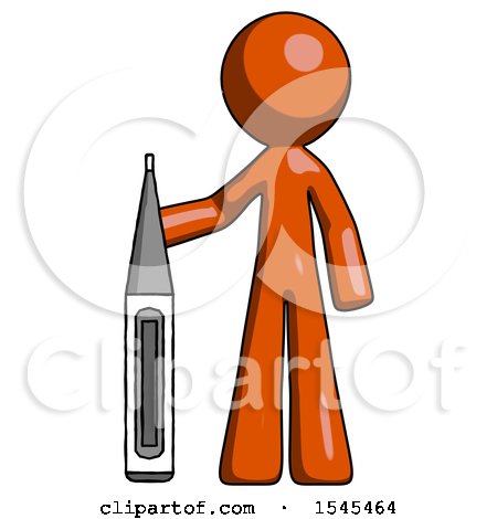 Orange Design Mascot Man Standing with Large Thermometer by Leo Blanchette