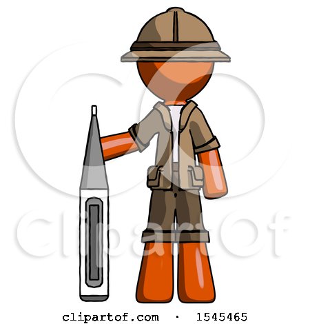 Orange Explorer Ranger Man Standing with Large Thermometer by Leo Blanchette