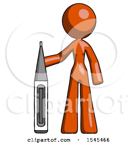 Orange Design Mascot Woman Standing with Large Thermometer by Leo Blanchette