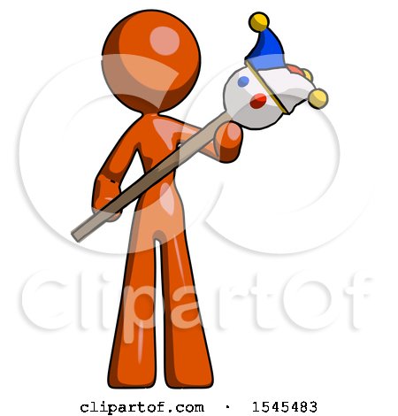 Orange Design Mascot Woman Holding Jester Diagonally by Leo Blanchette