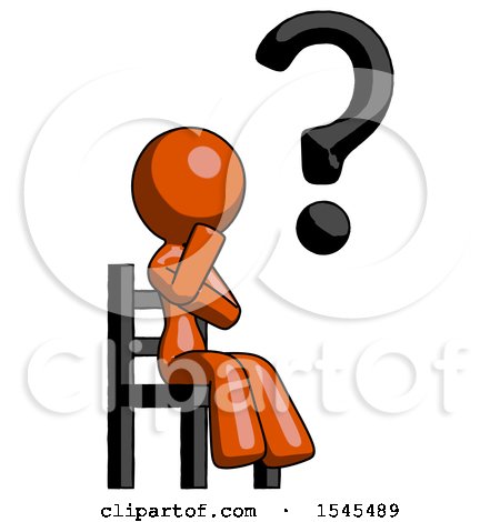 Orange Design Mascot Woman Question Mark Concept, Sitting on Chair Thinking by Leo Blanchette