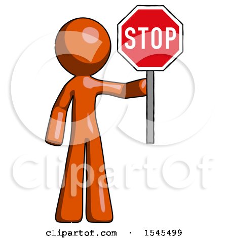 Orange Design Mascot Man Holding Stop Sign by Leo Blanchette