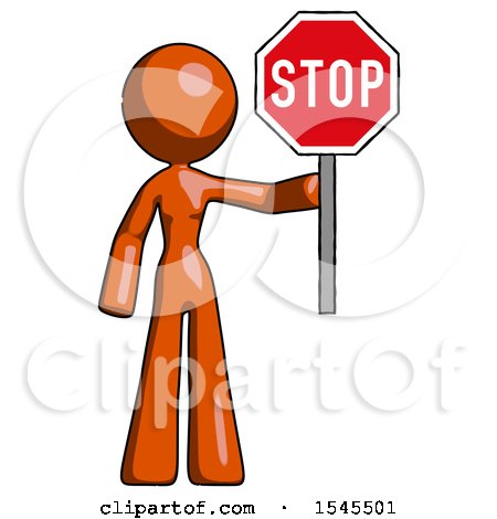 Orange Design Mascot Woman Holding Stop Sign by Leo Blanchette
