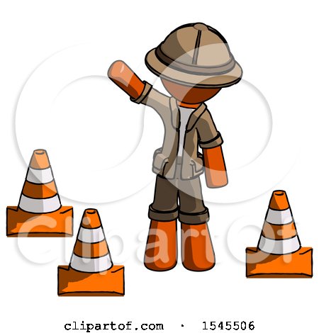 Orange Explorer Ranger Man Standing by Traffic Cones Waving by Leo Blanchette