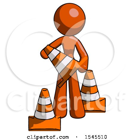 Orange Design Mascot Woman Holding a Traffic Cone by Leo Blanchette
