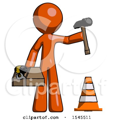 Orange Design Mascot Man Under Construction Concept, Traffic Cone and Tools by Leo Blanchette