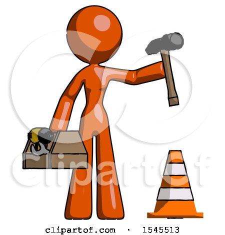 Orange Design Mascot Woman Under Construction Concept, Traffic Cone and Tools by Leo Blanchette