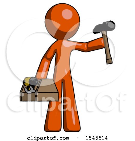 Orange Design Mascot Man Holding Tools and Toolchest Ready to Work by Leo Blanchette