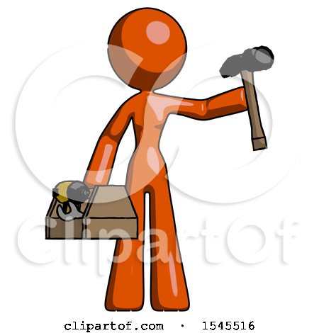 Orange Design Mascot Woman Holding Tools and Toolchest Ready to Work by Leo Blanchette