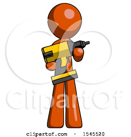 Orange Design Mascot Man Holding Large Drill by Leo Blanchette