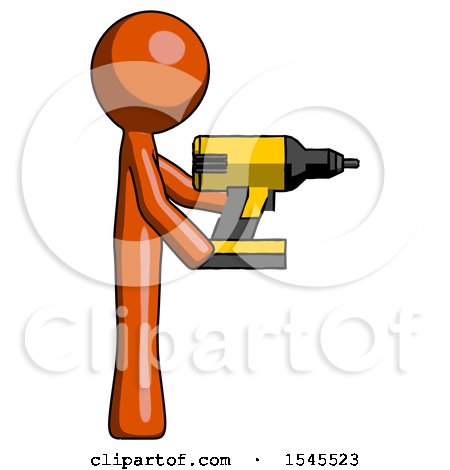 Orange Design Mascot Man Using Drill Drilling Something on Right Side by Leo Blanchette
