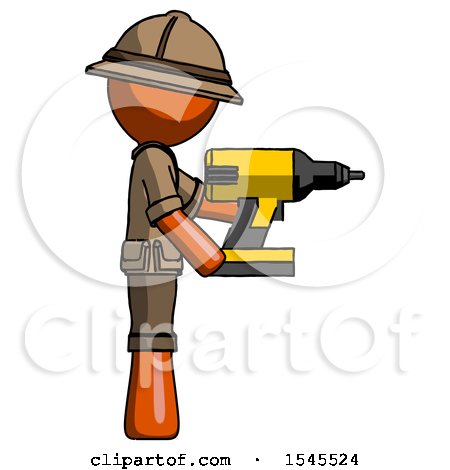 Orange Explorer Ranger Man Using Drill Drilling Something on Right Side by Leo Blanchette