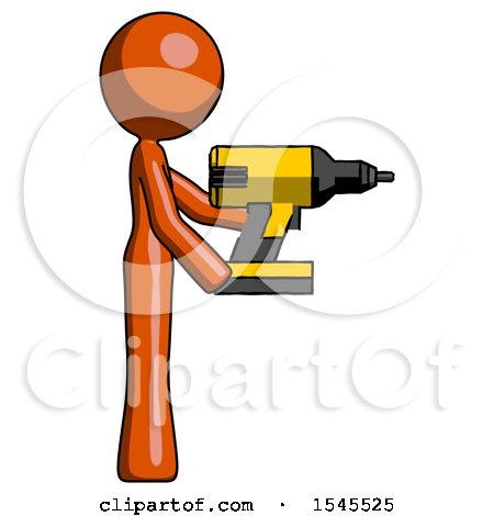 Orange Design Mascot Woman Using Drill Drilling Something on Right Side by Leo Blanchette