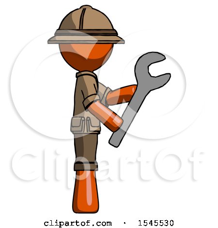 Orange Explorer Ranger Man Using Wrench Adjusting Something to Right by Leo Blanchette