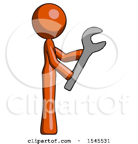 Orange Design Mascot Woman Using Wrench Adjusting Something to Right by Leo Blanchette