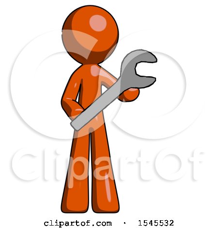 Orange Design Mascot Man Holding Large Wrench with Both Hands by Leo Blanchette