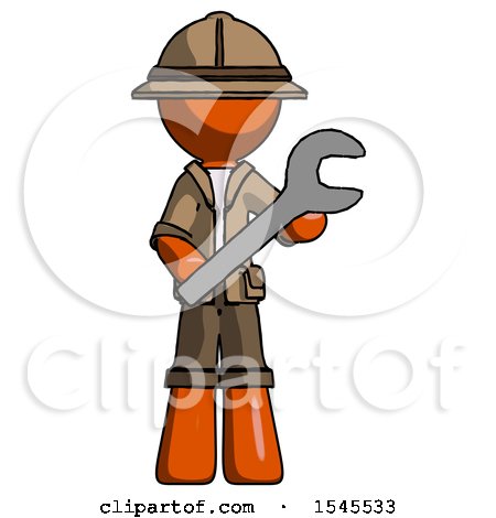 Orange Explorer Ranger Man Holding Large Wrench with Both Hands by Leo Blanchette