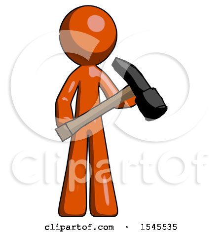 Orange Design Mascot Man Holding Hammer Ready to Work by Leo Blanchette