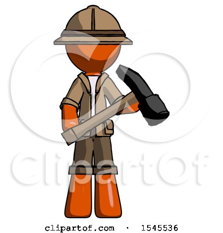 Orange Explorer Ranger Man Holding Hammer Ready to Work by Leo Blanchette