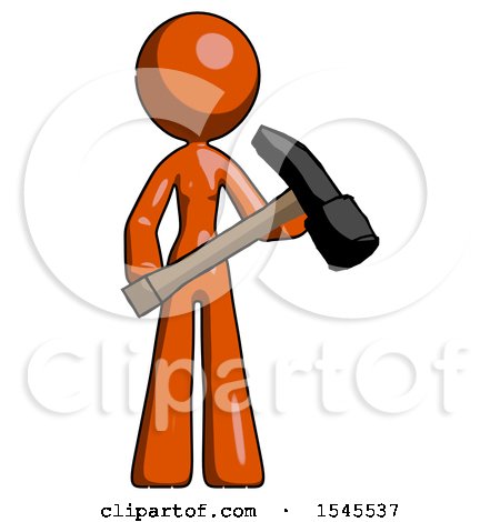 Orange Design Mascot Woman Holding Hammer Ready to Work by Leo Blanchette