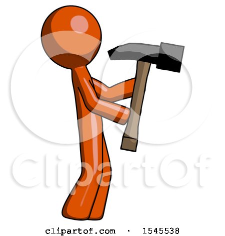 Orange Design Mascot Man Hammering Something on the Right by Leo Blanchette