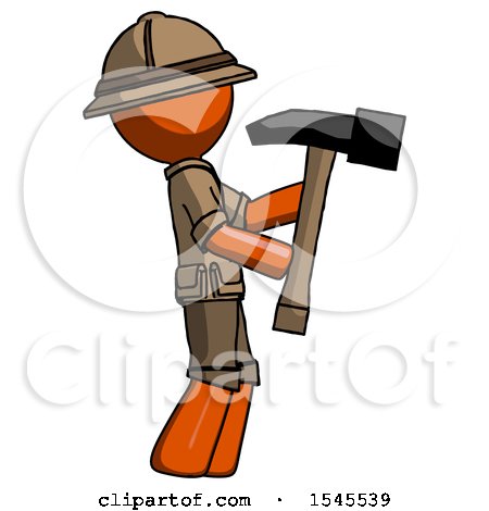 Orange Explorer Ranger Man Hammering Something on the Right by Leo Blanchette