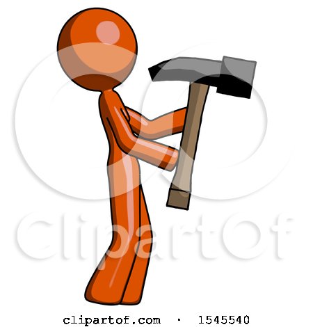 Orange Design Mascot Woman Hammering Something on the Right by Leo Blanchette