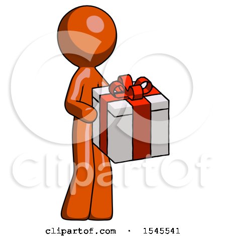 Orange Design Mascot Man Giving a Present by Leo Blanchette