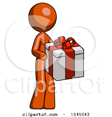 Orange Design Mascot Woman Giving a Present by Leo Blanchette