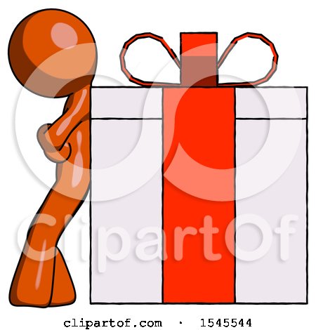 Orange Design Mascot Man Gift Concept - Leaning Against Large Present by Leo Blanchette