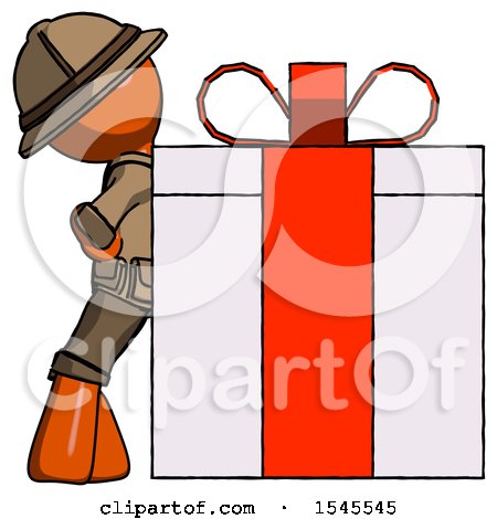 Orange Explorer Ranger Man Gift Concept - Leaning Against Large Present by Leo Blanchette