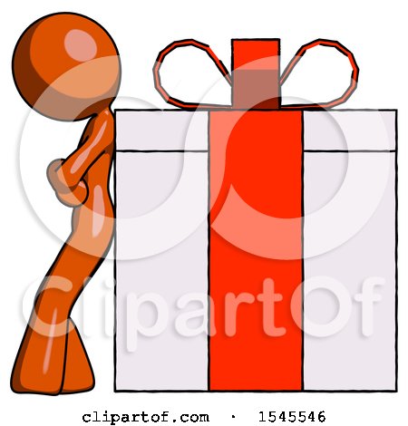 Orange Design Mascot Woman Gift Concept - Leaning Against Large Present by Leo Blanchette