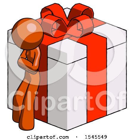Orange Design Mascot Woman Leaning on Gift with Red Bow Angle View by Leo Blanchette